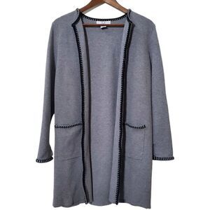 M Magaschoni Longline Cardigan Duster Sweater Size M Gray Contrast Stitch Womens